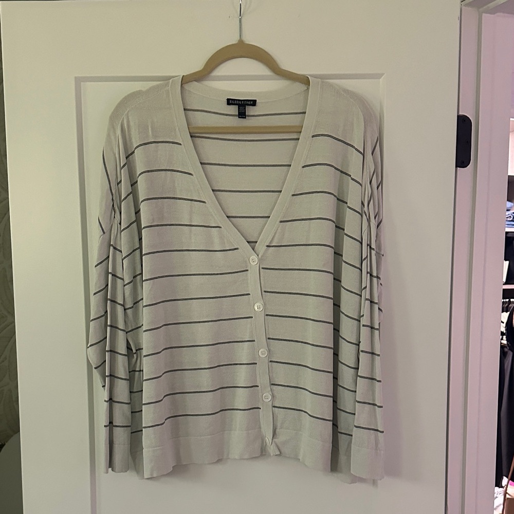 Eileen Fisher White and Gray Knit Top / Cardigan